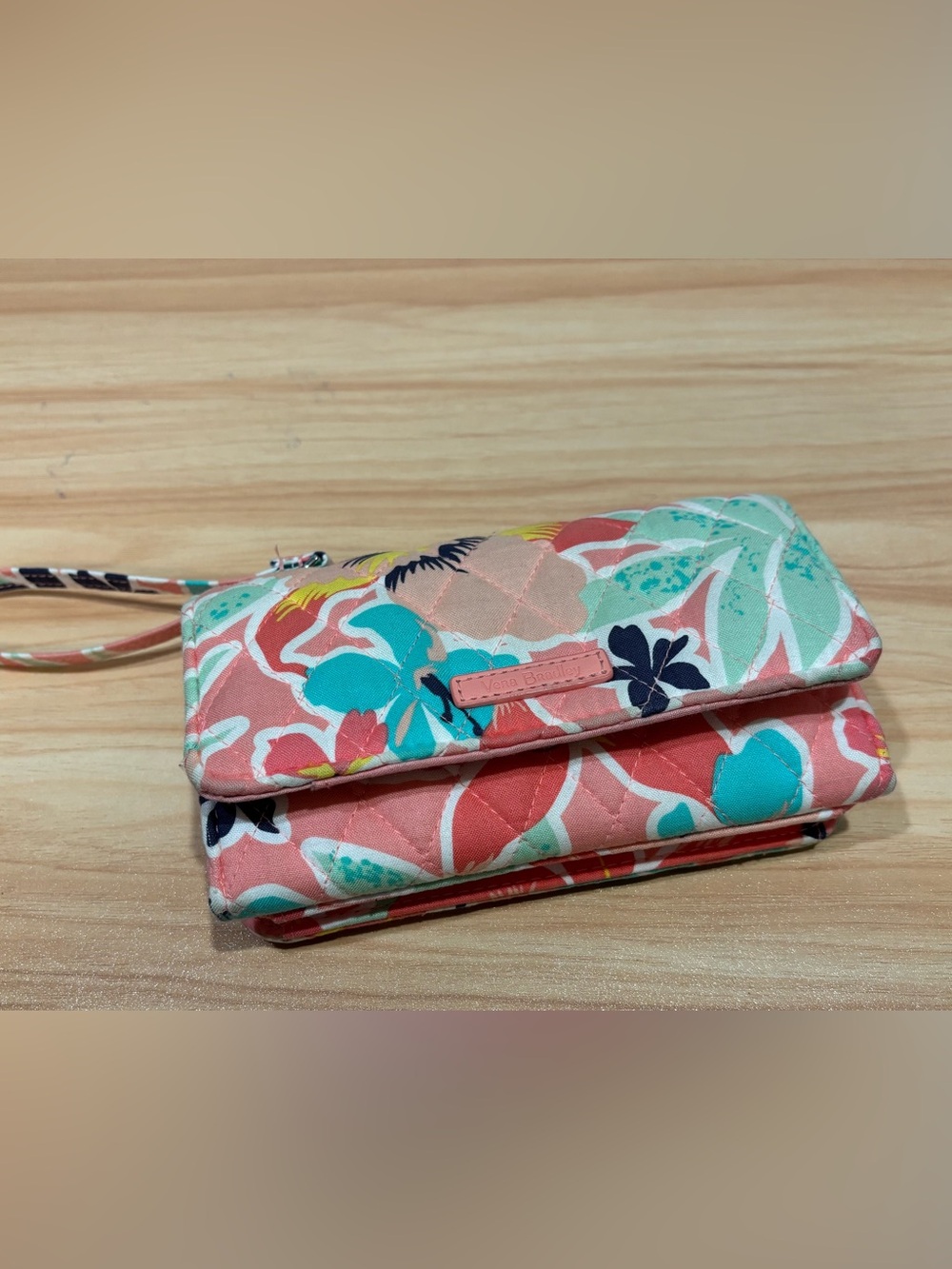 Vera Bradley Call Me Coral Floral Quilted Wristlet Wallet - Pink Teal
